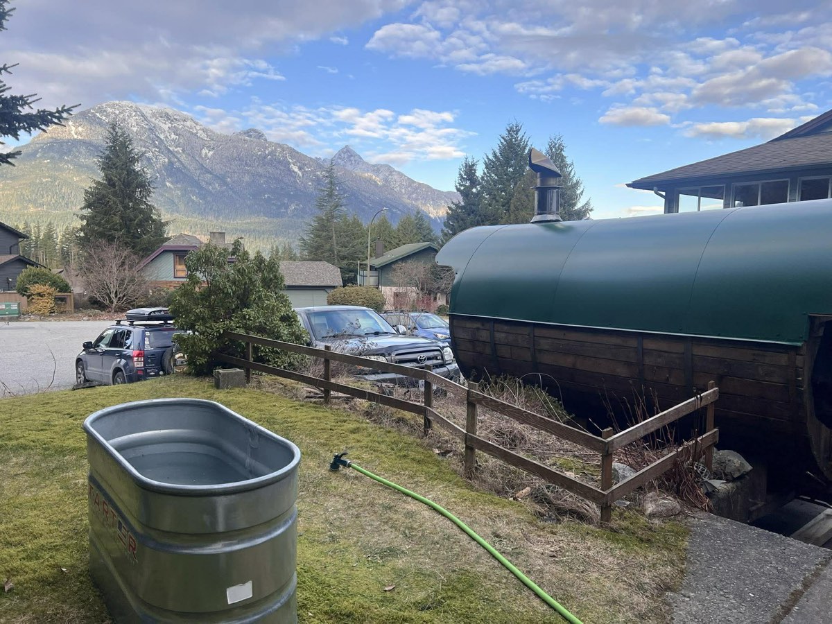 The Mamquam barrel sauna delivered and set up